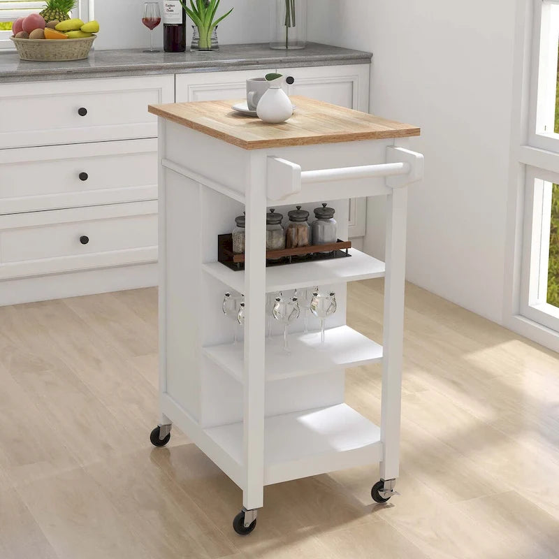 Carrello da cucina bianco con portasciugamani