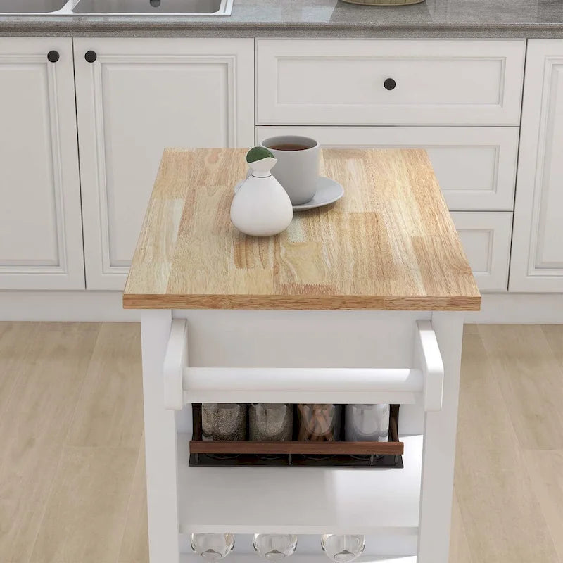 Carrello da cucina bianco con portasciugamani