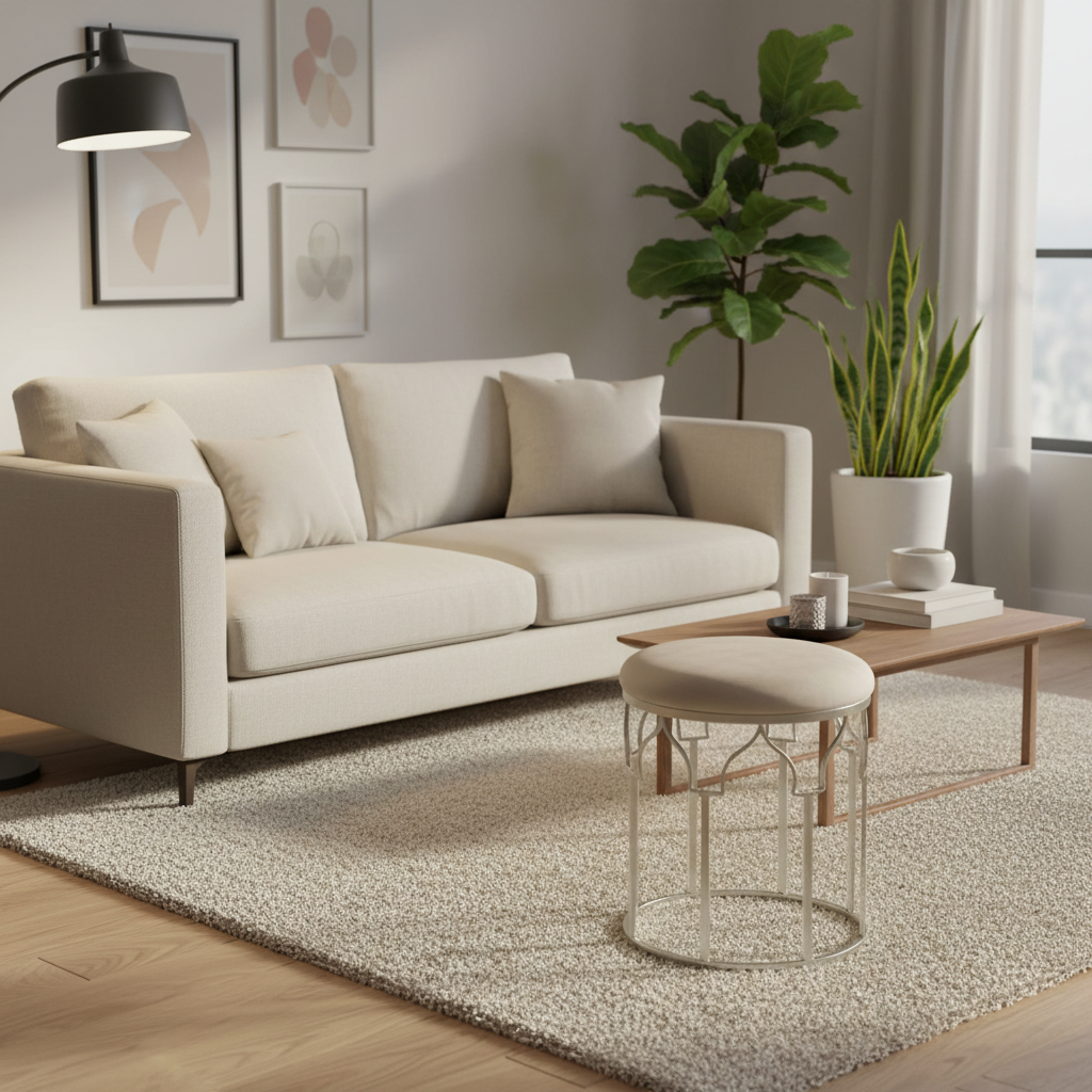 Poggiapiedi rotondo impilabile, gambe in acciaio, altezza 43 cm, set di 2 pouf e pouf contenitore, grigio chiaro.