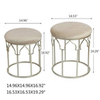 Poggiapiedi rotondo impilabile, gambe in acciaio, altezza 43 cm, set di 2 pouf e pouf contenitore, grigio chiaro.
