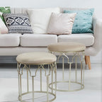 Poggiapiedi rotondo impilabile, gambe in acciaio, altezza 43 cm, set di 2 pouf e pouf contenitore, grigio chiaro.