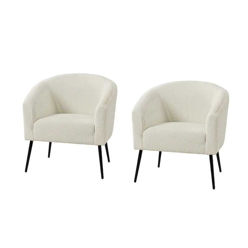 Poltrona moderna con braccioli in tessuto a schienale arrotondato e gambe in metallo, due sedie per set.