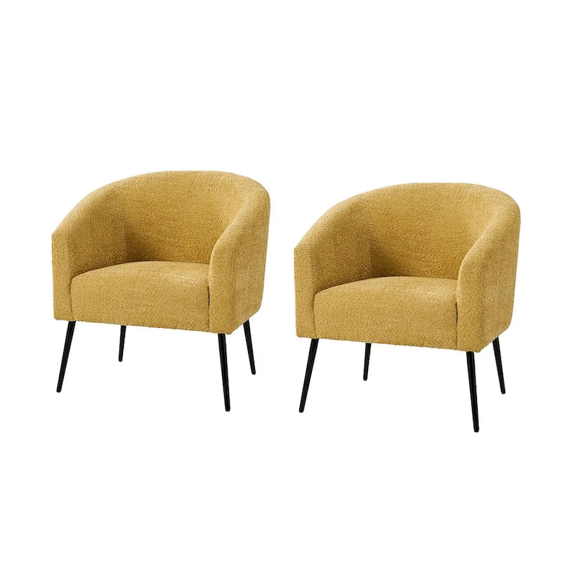 Poltrona moderna con braccioli in tessuto a schienale arrotondato e gambe in metallo, due sedie per set.
