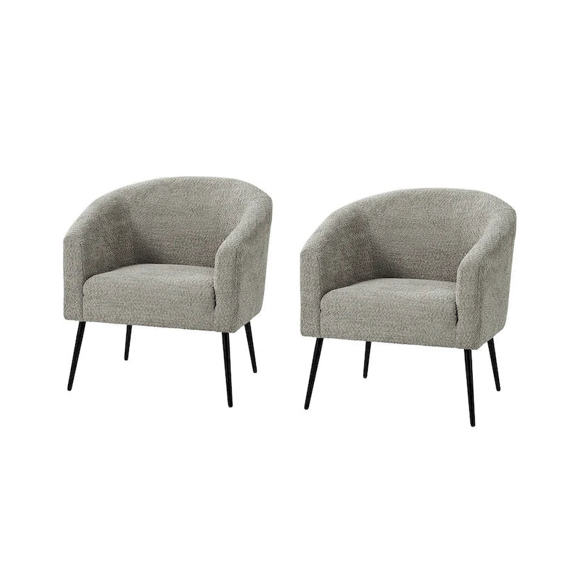 Poltrona moderna con braccioli in tessuto a schienale arrotondato e gambe in metallo, due sedie per set.