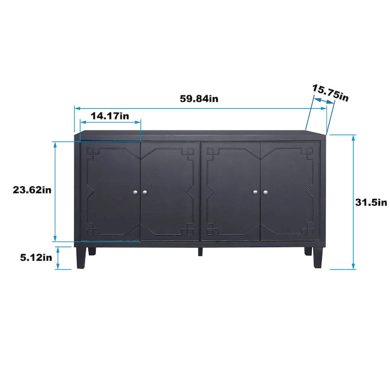 Mobile buffet credenza moderno nero opaco da 60 pollici con 4 ante e mobile contenitore ad accento