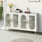 Grondin Mid-Century Modern Style 59.8  Wide Sideboard Buffet with Fluted Tempered Glass Doors and Adjustable Shelves