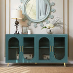 Credenza Buffet Grondin in Stile Moderno di Metà Secolo Larga 152 cm con Ante in Vetro Temperato Scanalato e Ripiani Regolabili