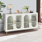 Credenza Buffet Grondin in Stile Moderno di Metà Secolo Larga 152 cm con Ante in Vetro Temperato Scanalato e Ripiani Regolabili