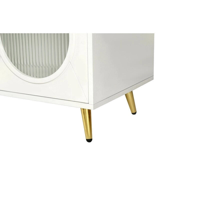 Credenza Buffet Grondin in Stile Moderno di Metà Secolo Larga 152 cm con Ante in Vetro Temperato Scanalato e Ripiani Regolabili