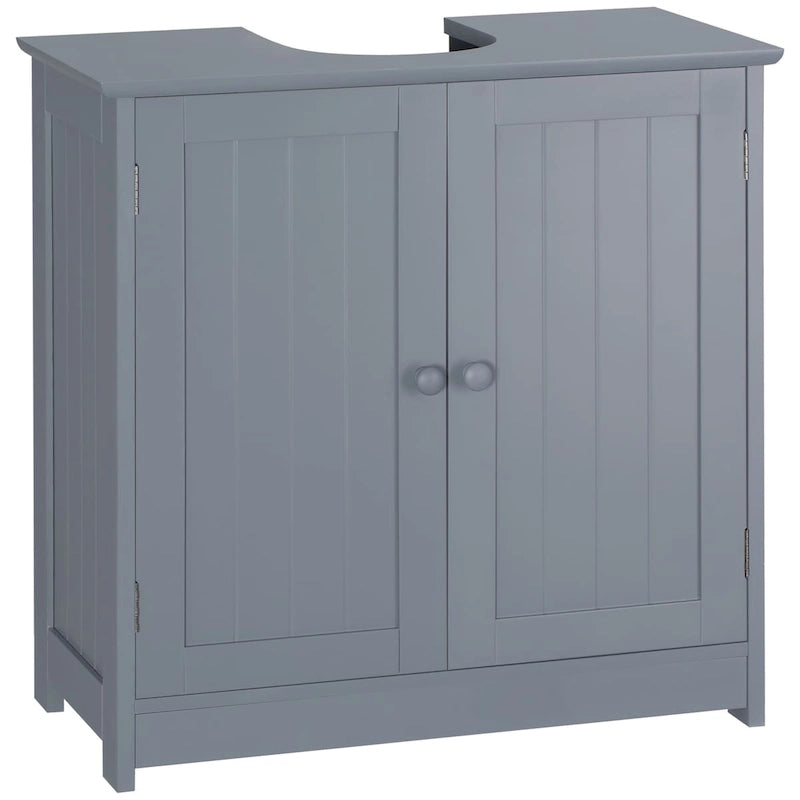 Mobiletto sottolavabo da bagno con 2 ante e ripiano, mobiletto da bagno per lavabo a colonna, grigio