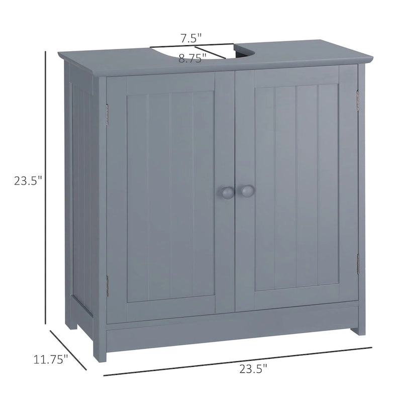 Mobiletto sottolavabo da bagno con 2 ante e ripiano, mobiletto da bagno per lavabo a colonna, grigio