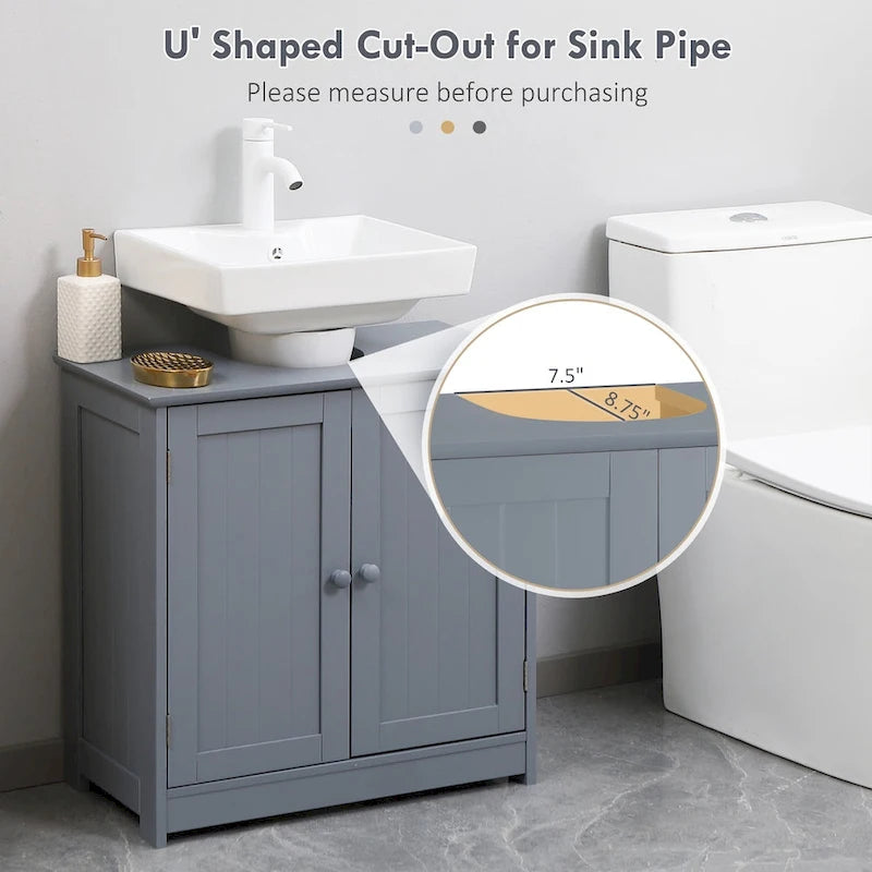 Mobiletto sottolavabo da bagno con 2 ante e ripiano, mobiletto da bagno per lavabo a colonna, grigio