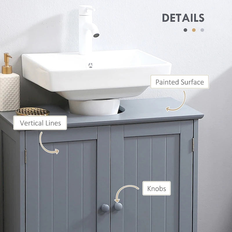 Mobiletto sottolavabo da bagno con 2 ante e ripiano, mobiletto da bagno per lavabo a colonna, grigio