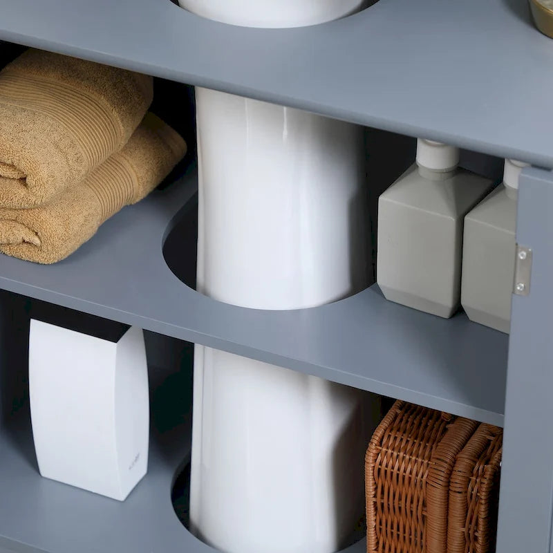 Mobiletto sottolavabo da bagno con 2 ante e ripiano, mobiletto da bagno per lavabo a colonna, grigio